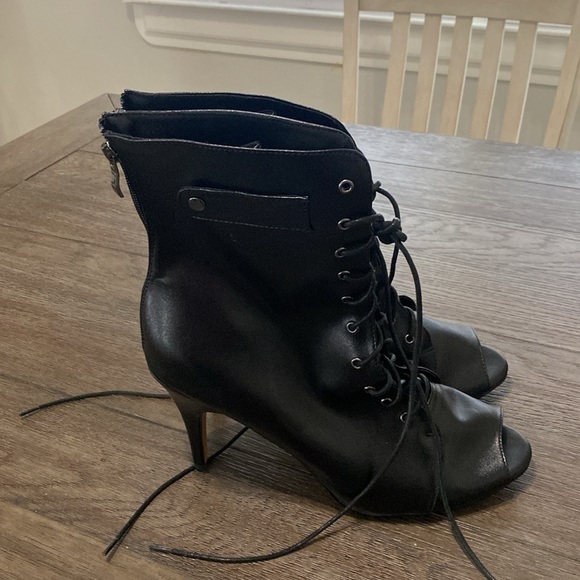 NWT BURJU Moment  Open Toe Lace Up Tongue Ankle Boots | Black | Size 14 - Picture 6 of 9
